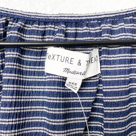 Madewell Texture & Thread Blue Peasant Stripe Top XSS BRAND NEW - Picture 3 of 5